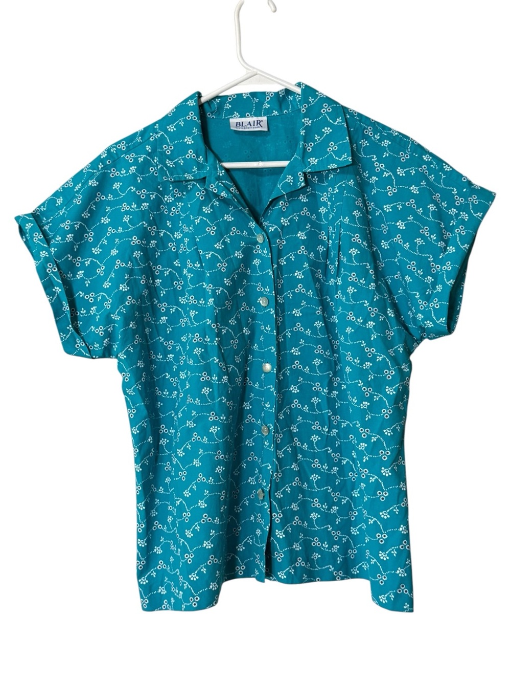 Blair Button Down Short Sleeve Shirt Women Size Measured Floral Collared Country